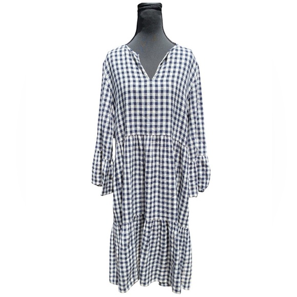 Hartford NWOT Rain Woven Dress, Blue Gingham, French Size 3 Large, Bell Sleeves - Picture 5 of 10
